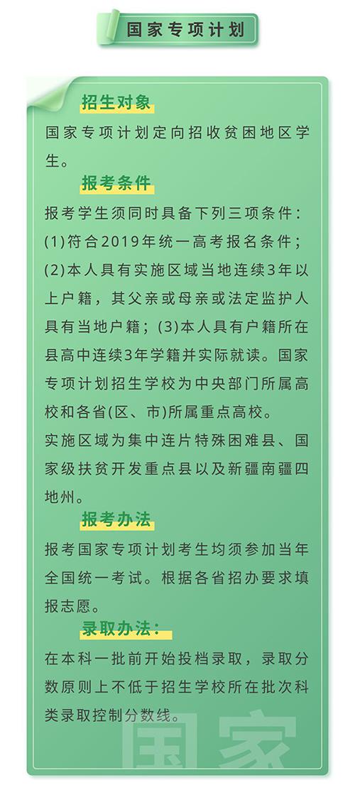 2019年高招三大专项计划有什么区别？