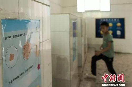 资料图:广西柳州文惠小学在男厕所悬挂的性知识绘本 黄威铭 摄