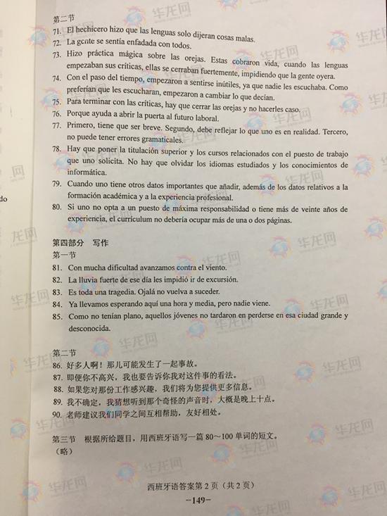 2018年重庆高考西班牙语科目试卷