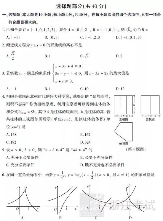 19年高考数学真题及参考答案 浙江卷 19高考 浙江卷 高考答案 新浪教育 新浪网