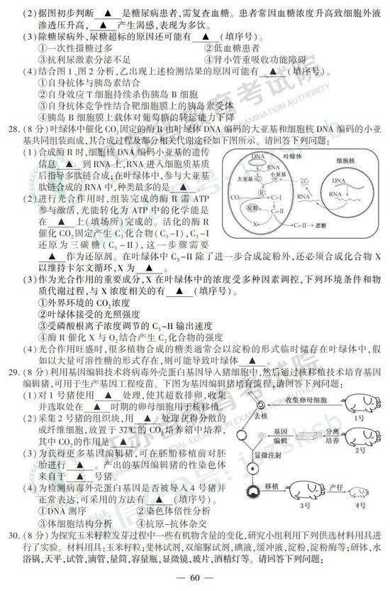 2019年高考生物真题及参考答案(江苏卷)