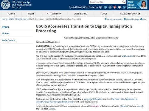 图片来源：美国移民局网站截图