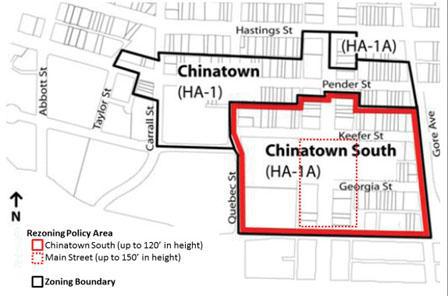 市政府把华埠划分为两大区。(图片来源:加拿大《明报》,温哥华市政府图片)
