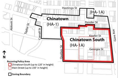 市政府把华埠划分为两大区。（图片来源：加拿大《明报》，温哥华市政府图片）