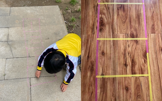 线上体育课老师会提前让学生们准备格子,作为课堂训练的“小道具”。新京报记者 刘洋 摄
