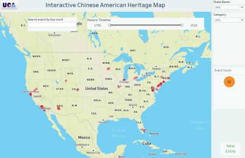 记录美国华人历史地理图标的可视化数字地图。（张小彦供图于美国《世界日报》）