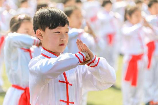 图为学生进行武术表演。