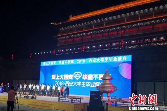 2018西安大学生毕业盛典在西安城墙永宁门举行。