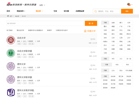 新浪高考志愿通卡的大学库