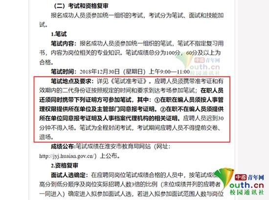 招聘公告中字体为黑体的部分内容。中国青年网记者 李华锡 供图