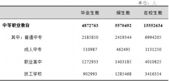 表4 中等职业学习学生情况