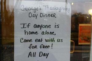 感恩节将至 美国小餐馆推免费餐为流浪者送暖