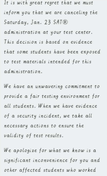 学生收到的考试取消通知