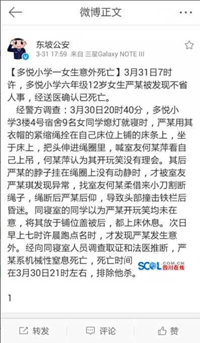 东坡公安官方微博截图