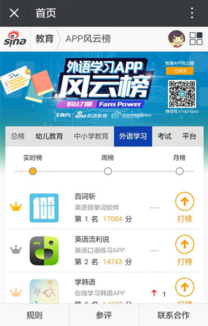 外语学习APP风云榜界面