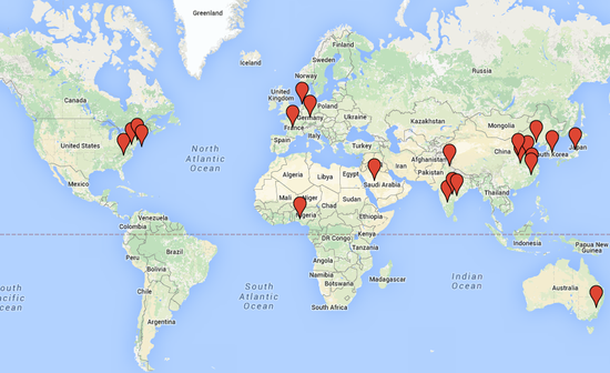 图说：通过AIRC资质认证的留学服务中介地域分布（图片来源：AIRC官网）