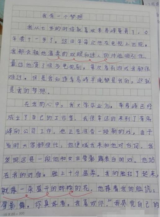 小学生写作文告白李易峰
