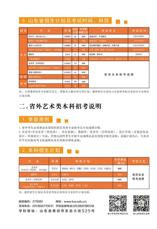 2017年泰山学院艺体类专业招生简章公布|艺考