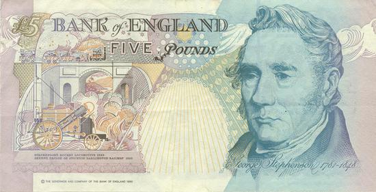 5英镑钞票上的史蒂芬森头像