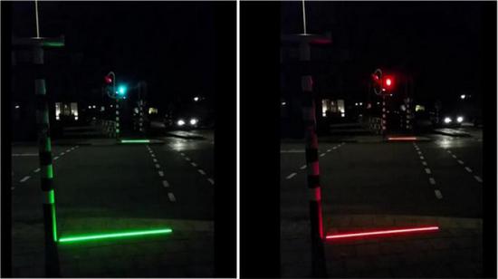 荷兰小城为“低头族”设置专属路面交通灯