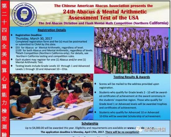 （美国珠心算考级测试预告）