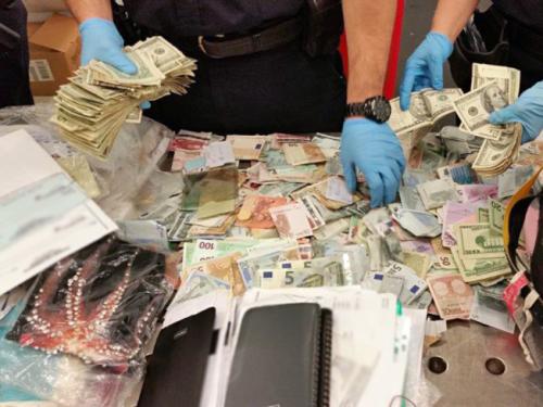 美国海关及边境保护局(CBP)每年出动嗅钱警犬,“抓”携带超额现金出入境旅客。图片来源:美国《世界日报》(CBP提供)