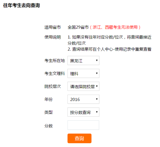 往年考生去向查询