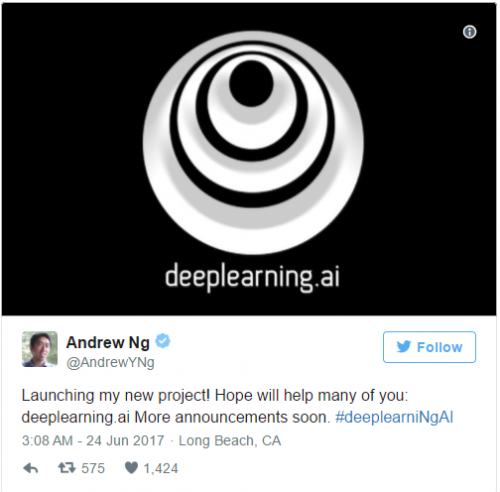 沉寂三个月 前百度首席科学家吴恩达成立创业公司