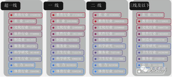 各城市层级大学生最关注行业