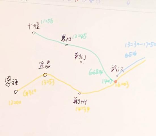 北大老师手绘的湖北学子返京路线图。