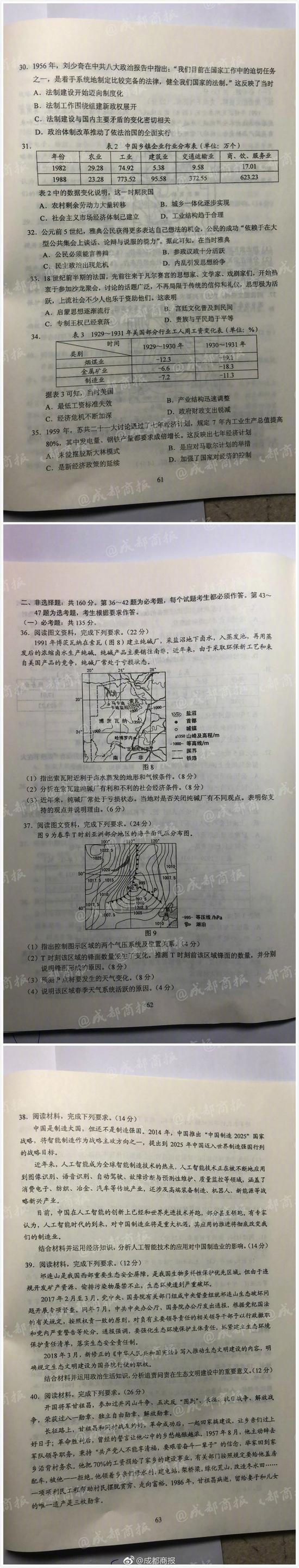 2018年文科综合真题（全国卷3）