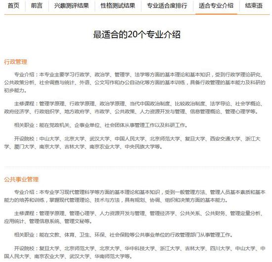 新浪高考志愿通卡最适合就读专业测试