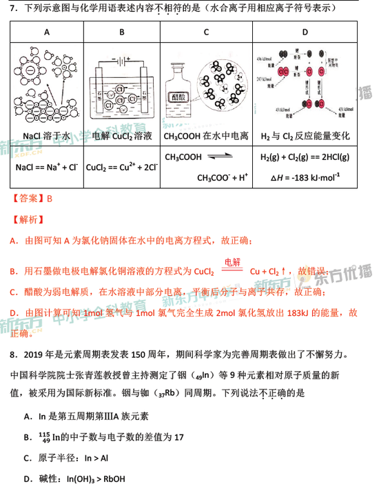 2019年高考理综真题及参考答案(北京卷)