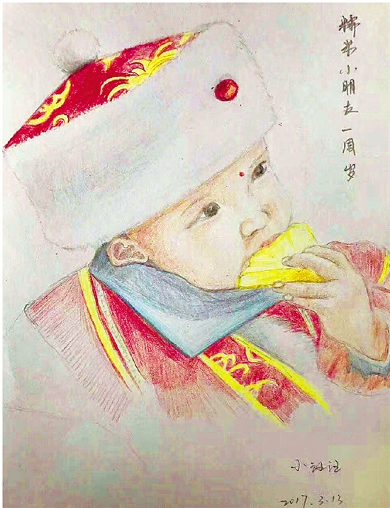 每月一张细腻传神的彩铅画