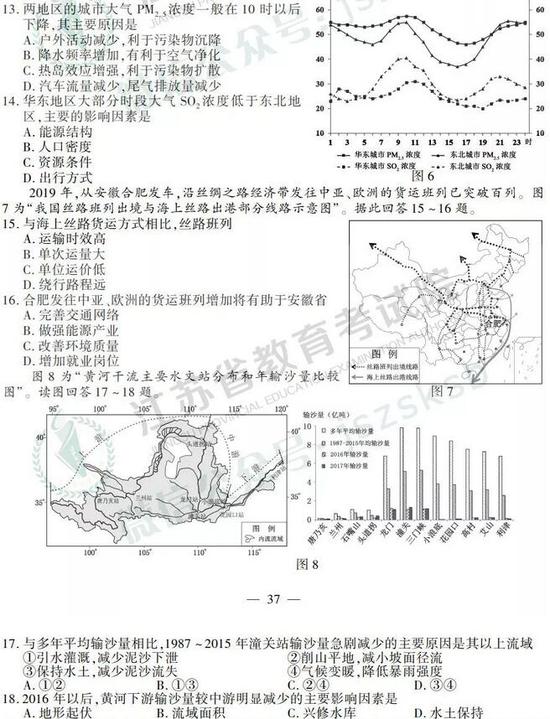 2019年高考地理真题及参考答案(江苏卷)