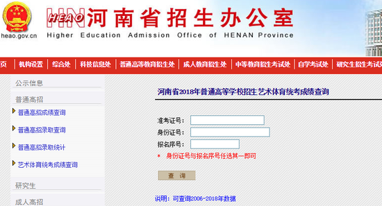 2018年河南省普通高招体育省统考成绩公布|高