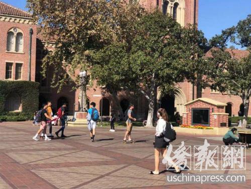 图为中国留学生最多的美国大学校园南加州大学校园。（美国《侨报》/王珂莹 摄）