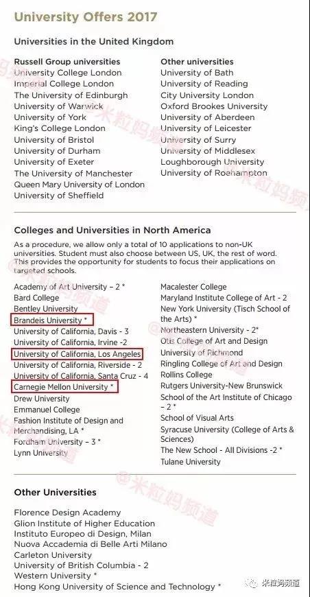 （2017年哈罗北京的录取结果，画圈的是零星的好学校）