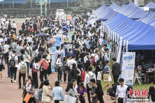 资料图：大学生求职参加招聘会。中新社记者 陈骥旻 摄