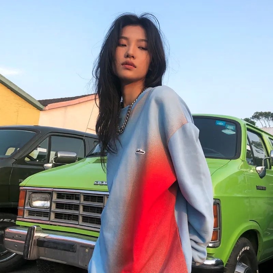 THRILLSCREW 撞色渐变印花圆领长袖