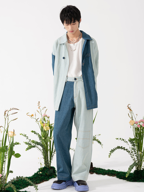 Vanvoser 拼色牛仔套装