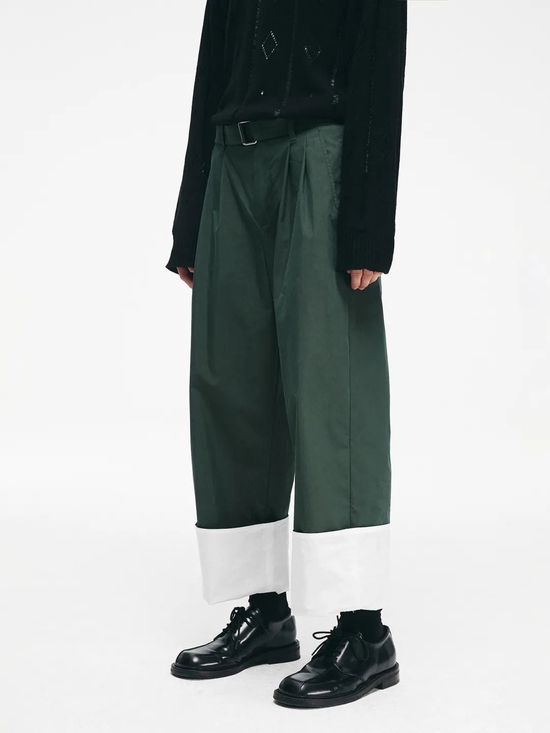 Simple Project 微皱肌理感裤脚折边直筒长裤