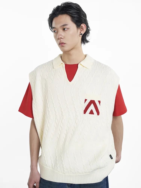 FMACM 绞花箭头扭曲纹理针织马甲