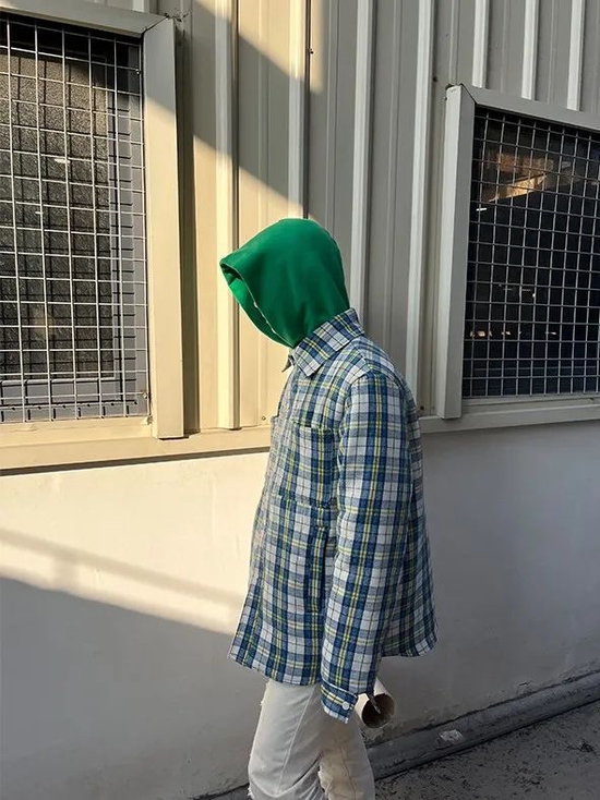 Rabbit.b 撞色拼接格子衬衫外套