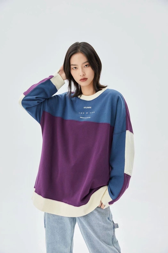 WolkeFit 撞色拼接层次感圆领宽松卫衣