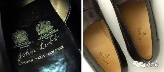 （左）有英国皇室认证标志的鞋底 （右）John Lobb Paris
