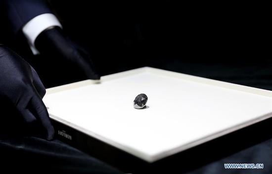 A black diamond weighing 88 carats is presented in Shanghai, east China, Oct. 26, 2020. With an estimated value of 37 million U.S. dollars, the diamond from Paris will be on display during the upcoming third China International Import Expo (CIIE) in Shanghai. (Xinhua/Fang Zhe)