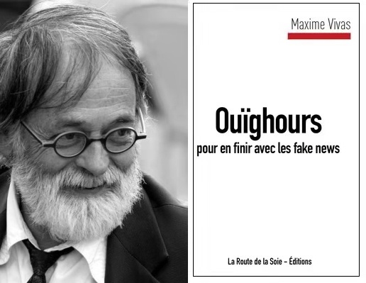 This undated combo photo shows French writer Maxime Vivas and the French edition of his book "Uygurs, to put an end to fake news". (Xinhua)