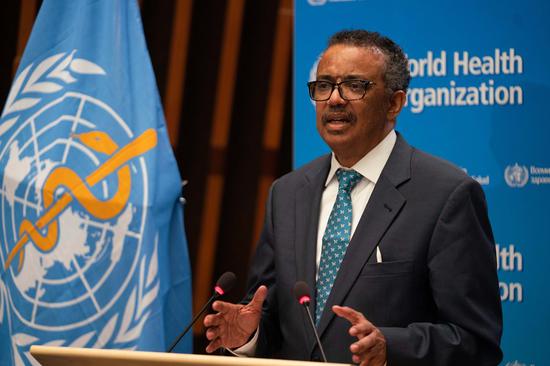 World Health Organization (WHO) Director-General Tedros Adhanom Ghebreyesus speaks at the 73rd World Health Assembly (WHA) at the WHO headquarters in Geneva, Switzerland, May 18, 2020. (WHO/Handout via Xinhua)