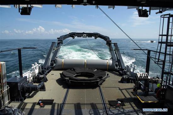  The SpaceX recovery vessel GO Navigator is seen to prepare for a splashdown of the SpaceX Crew Dragon 